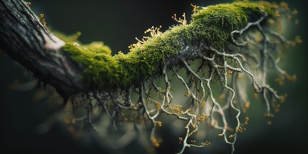 Arto d'albero coperto di muschio in primo piano