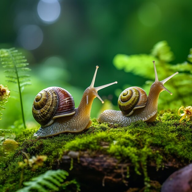 Mossy Haven Snails on a Green Background