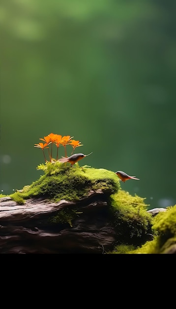 Photo mossy log water fountain