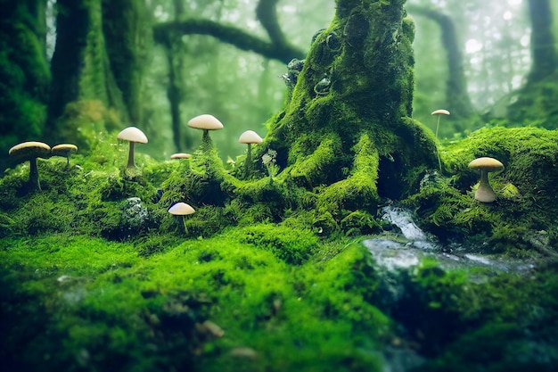 Mossy surface in summer forest