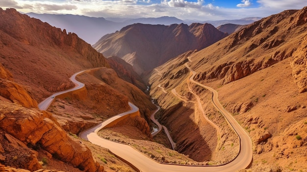 モロッコ全土で最も素晴らしい道路 ジェネレーティブAIの美しいロケーション
