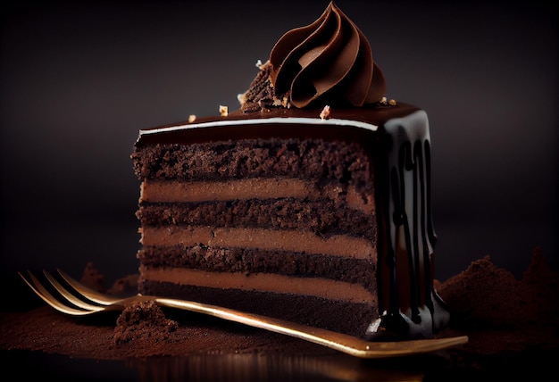 The most appetizing chocolate cake on dark background Generate Ai