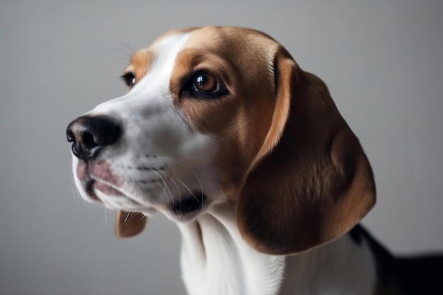 흰색 생성 AI에 고립 된 가장 아름다운 비글 웃는 개