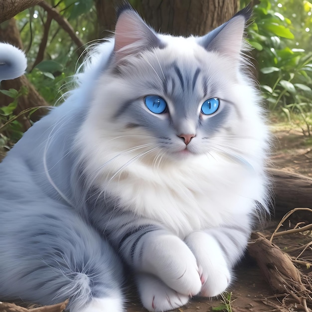 Foto il gatto più bello del mondo occhi azzurri capelli lunghi in natura ai