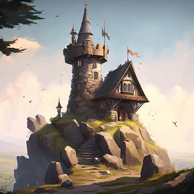 Most beautiful medieval tower images Generative AI