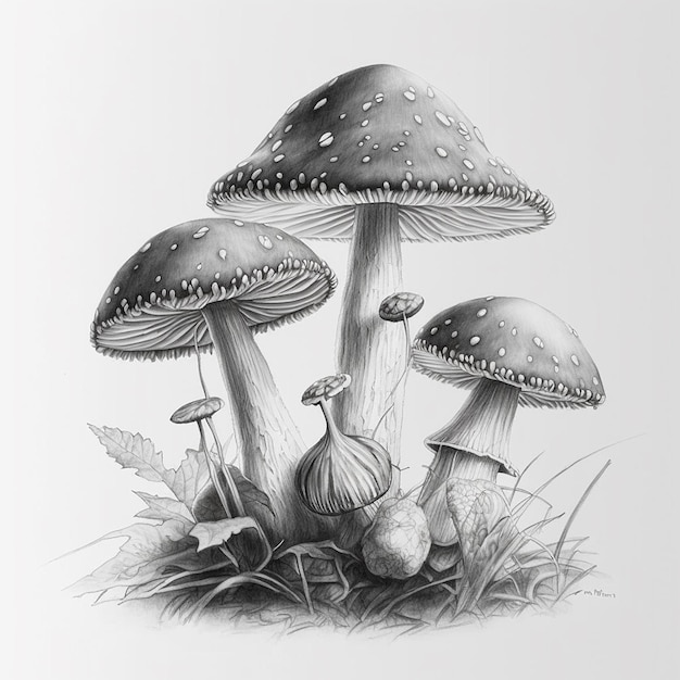 Most beautiful pencil art mushroom images Generative AI
