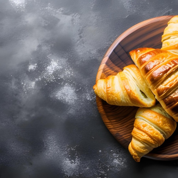 Most delicious croissant on a wooden plate