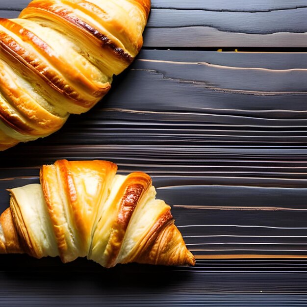 Most delicious croissant on a wooden plate