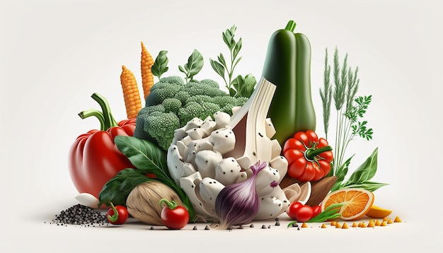 Самые полезные свежие овощи на белом фоне AI Generated