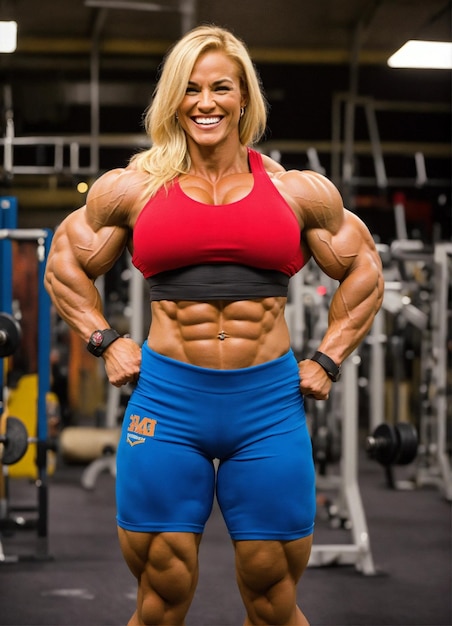 Photo most muscular woman in history steroids laughing blonde full body giant giantess height