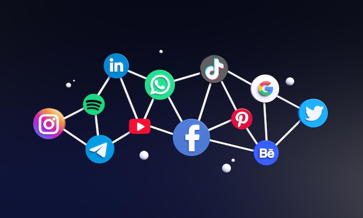 Photo most popular 3d social media icons and logos for social media marketing with copy space