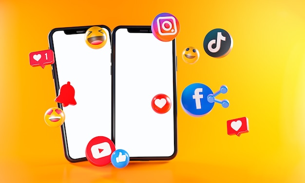 Most Popular Social Media Instagram Facebook Tiktok Youtube Icons. Two Phones