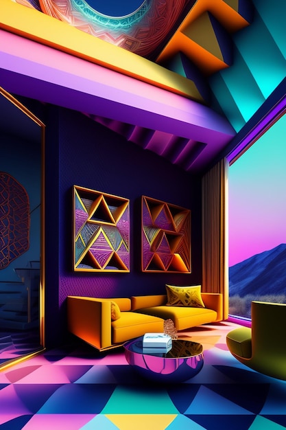 Photo the most psychedelic geometric patterned house imaginable intricate textures art by lord acid 3d