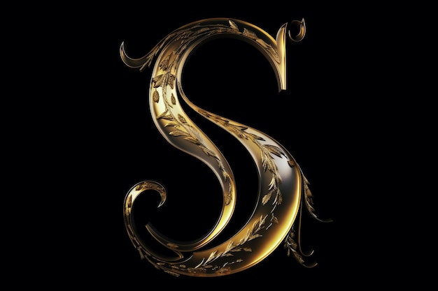 Photo the most unique elegant and beautiful looking gold letter s written in a calligraphy style