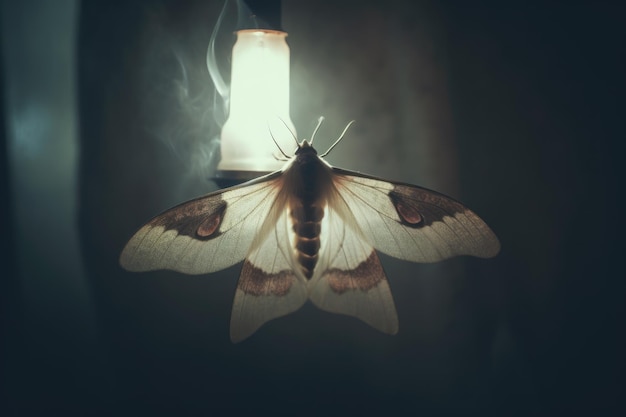 moth drawn to the light of a misty morning