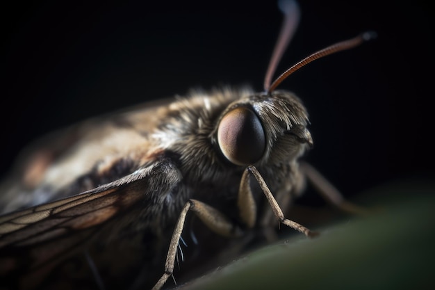 Photo a moth sits on a leaf in the dark.