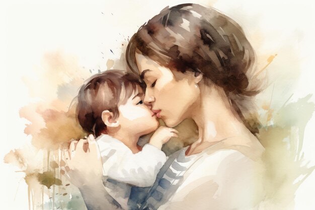 Mother baby day watercolor Generate Ai