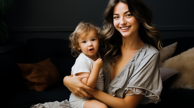 mother and baby kid lovely happy family fashion models