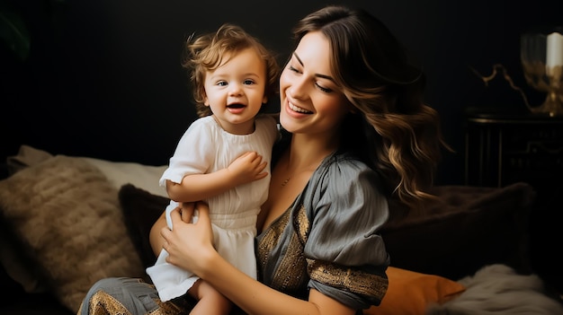 mother and baby kid lovely happy family fashion models