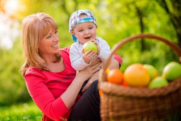 Mother and baby on a picnic