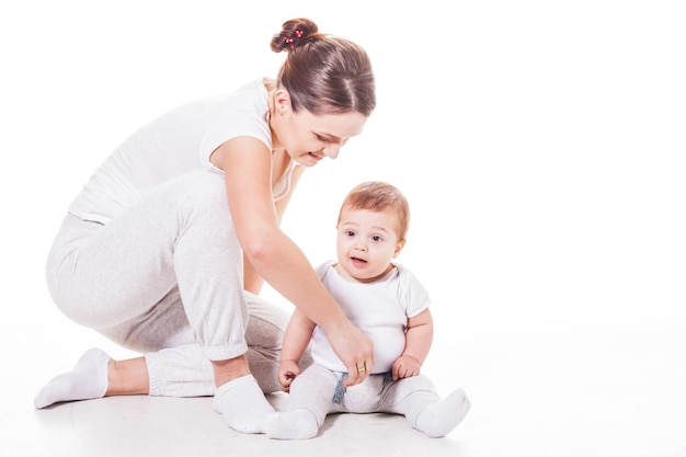 Mother and baby together play and educate