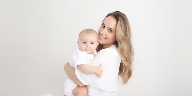 mother and baby on white background