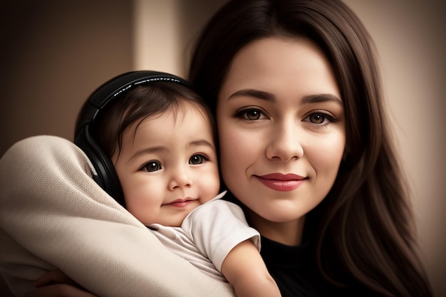 A mother and baby with headphones on