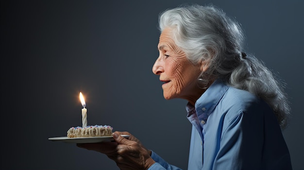 mother blowing candles in a studio