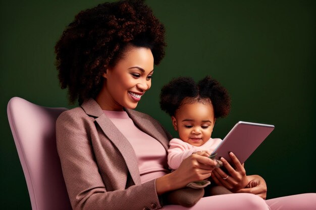 a mother bonding with her baby while using digital devices AI generative