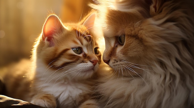 Mother cat grooming kitten