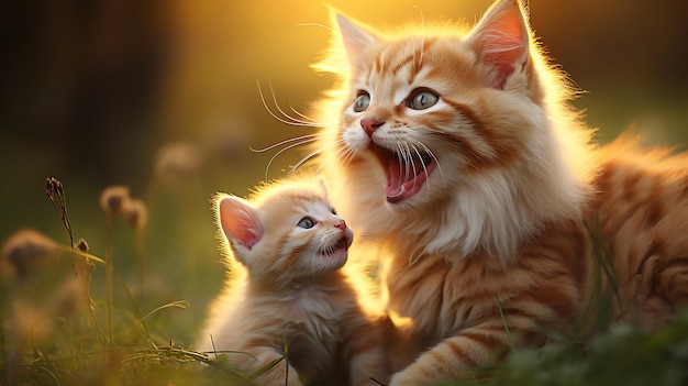 Mother Cat Licking Kitten