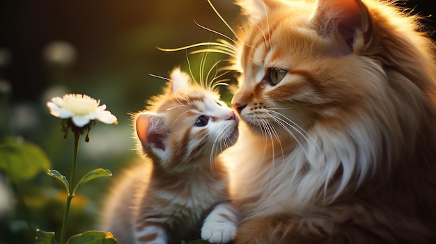 Mother Cat Licking Kitten