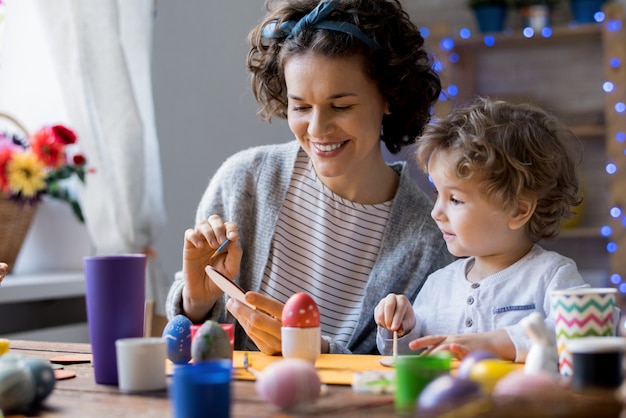 Mother and Child Crafting for Easter