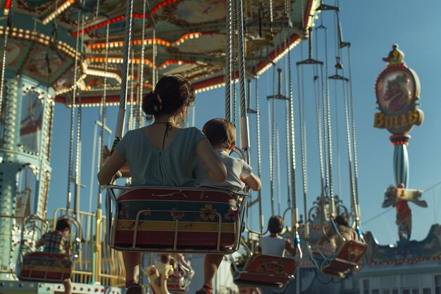 Mother and child enjoying a day at the amusement p