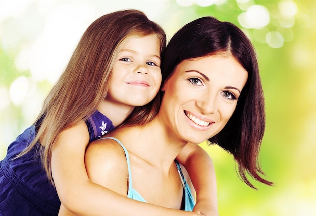 Mother child family cheerful daughter smiling women