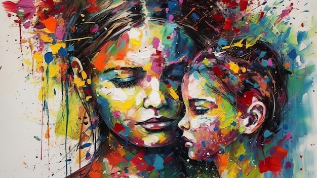 Mother and Child Ink Splatter Vibrant Painting Mothers Day