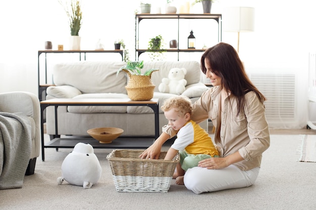 mother and child in the living room parenting