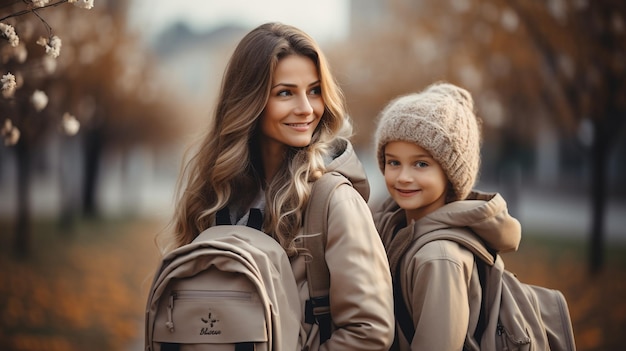 Mother and child in the park background