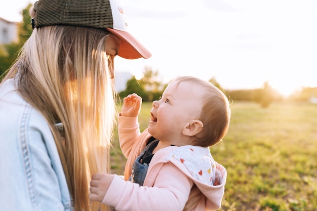 Mother and child play in the park