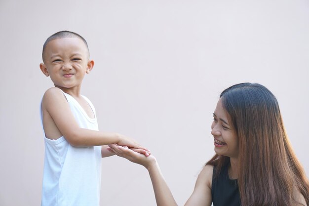 Mother and child playing happily