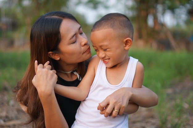 Mother and child playing happily