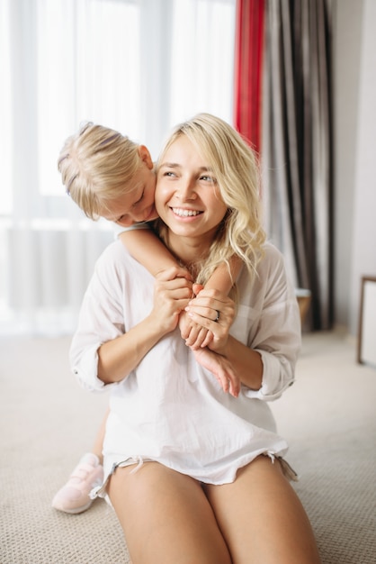 Mother and child playing at home