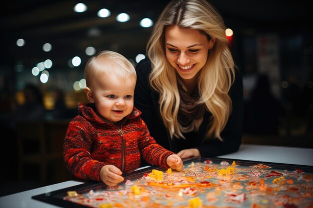 パズルで遊ぶ母と子供