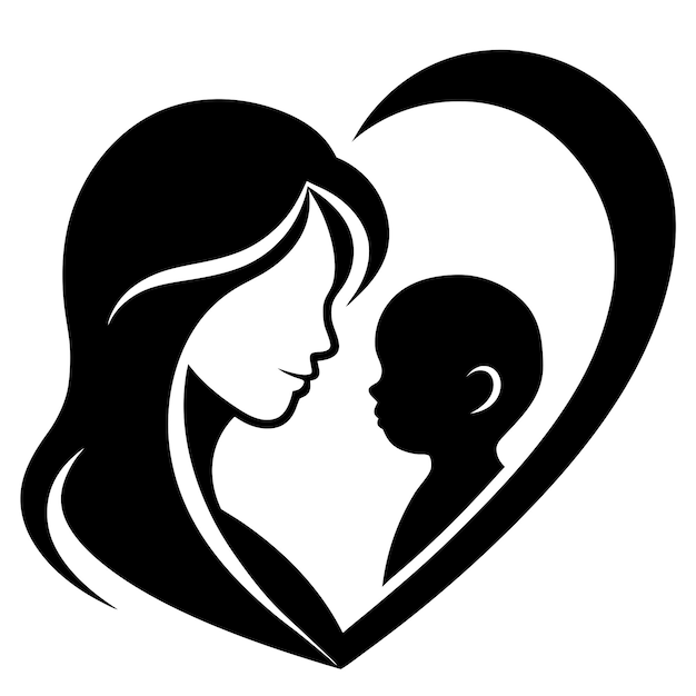 Photo a mother and child silhouette in a heart shape