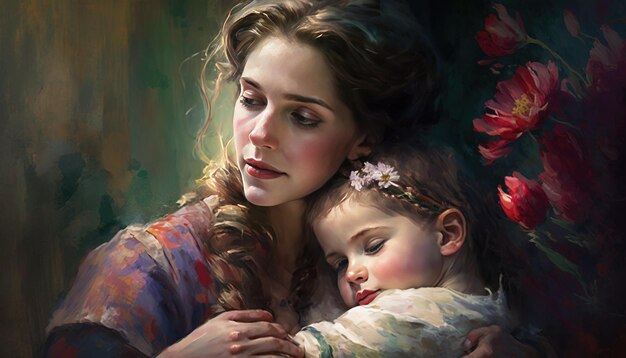 Mother and Child Stunning Painting Backgrounds for Mother's Day