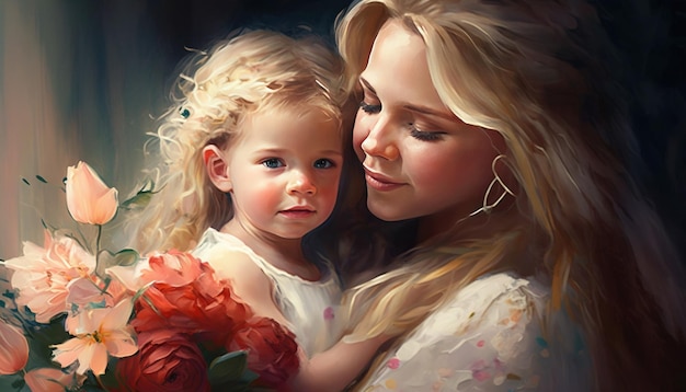 Mother and Child Stunning Painting Backgrounds for Mother's Day