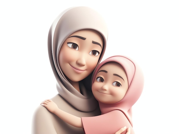 Photo a mother and child with a hijab pink