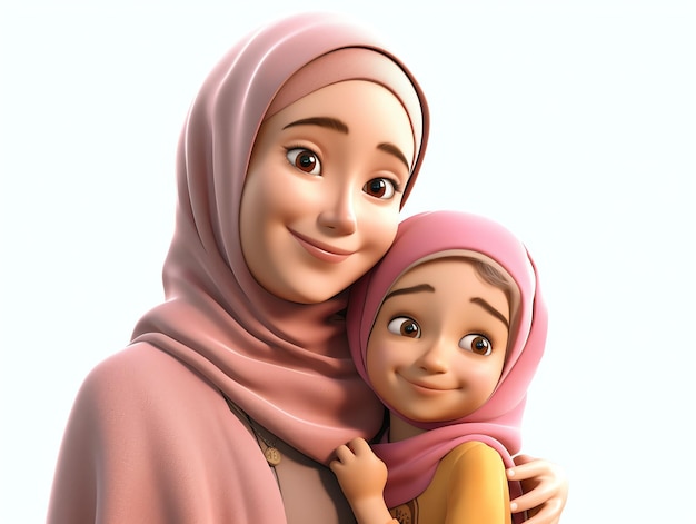 A mother and child with hijab on their head