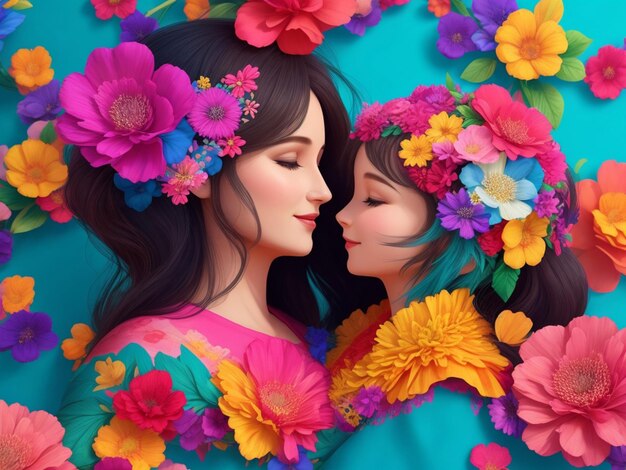 Mother and daughter 3d illustration