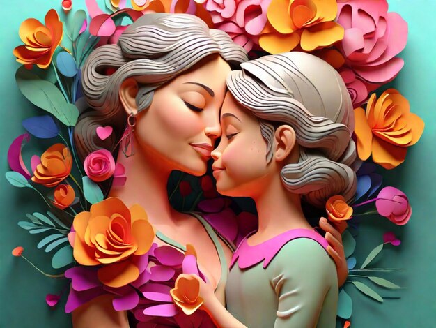 mother and daughter 3d illustration